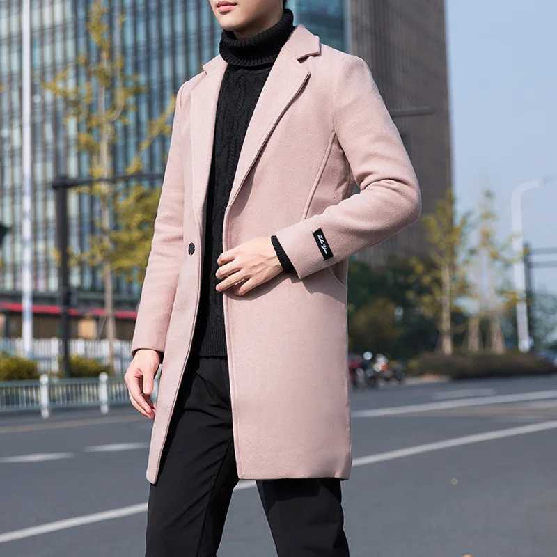 Autumn and Winter Mens Windbreaker Youth Plus Size Woolen Coat Mens Mid-length Korean Version Casual Coat for Men W250815