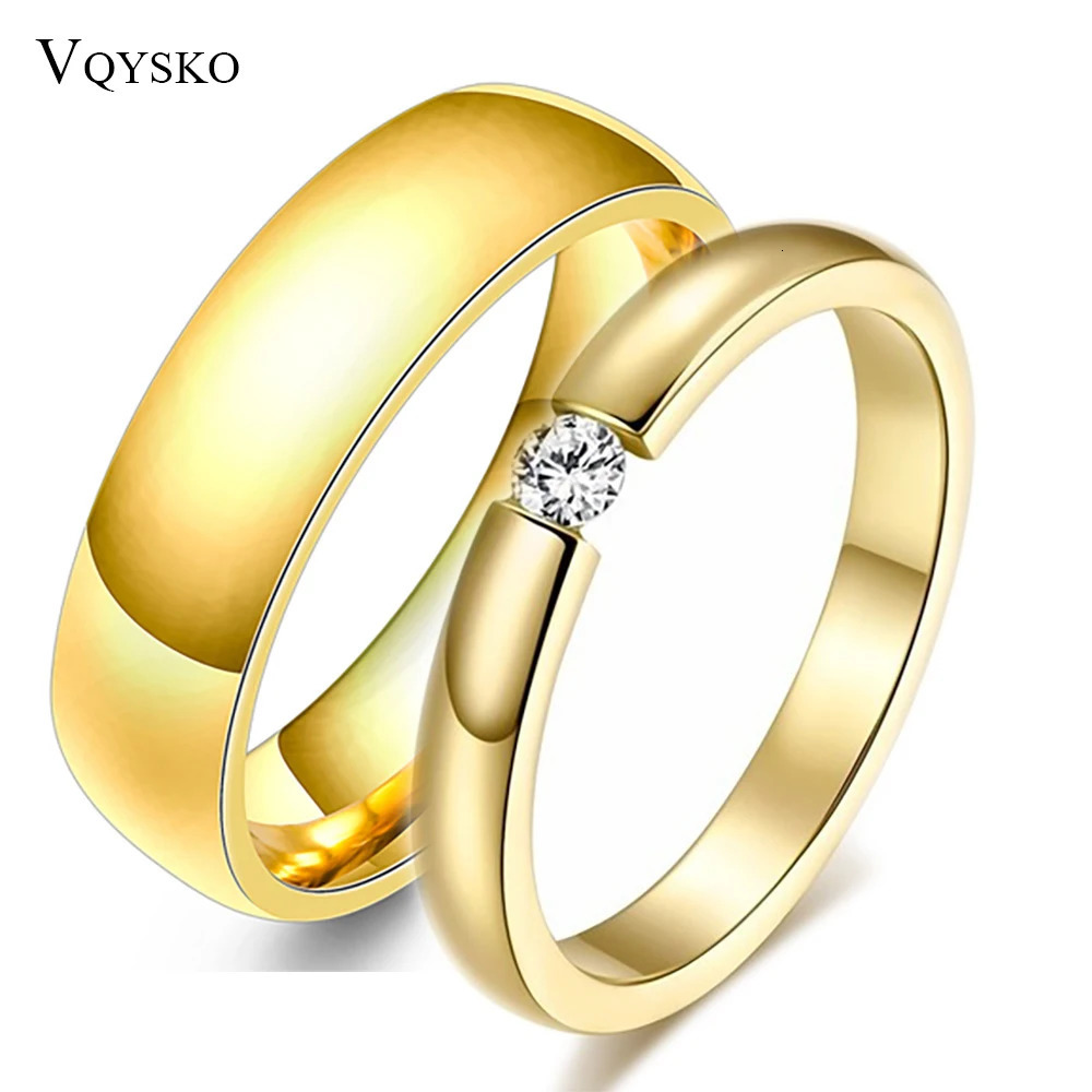 Gold Color Wedding Bands Couple Ring for Women Men Jewelry Stainless Steel Engagement Rings Anniversary Gift n Wholesale 250811