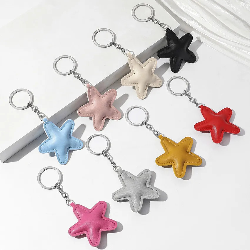 1pc Star Shape Keychain PU Leather Keyring Classic Car Key Holder Bag Hanger Colorful Pendant Simple Decoration 250804