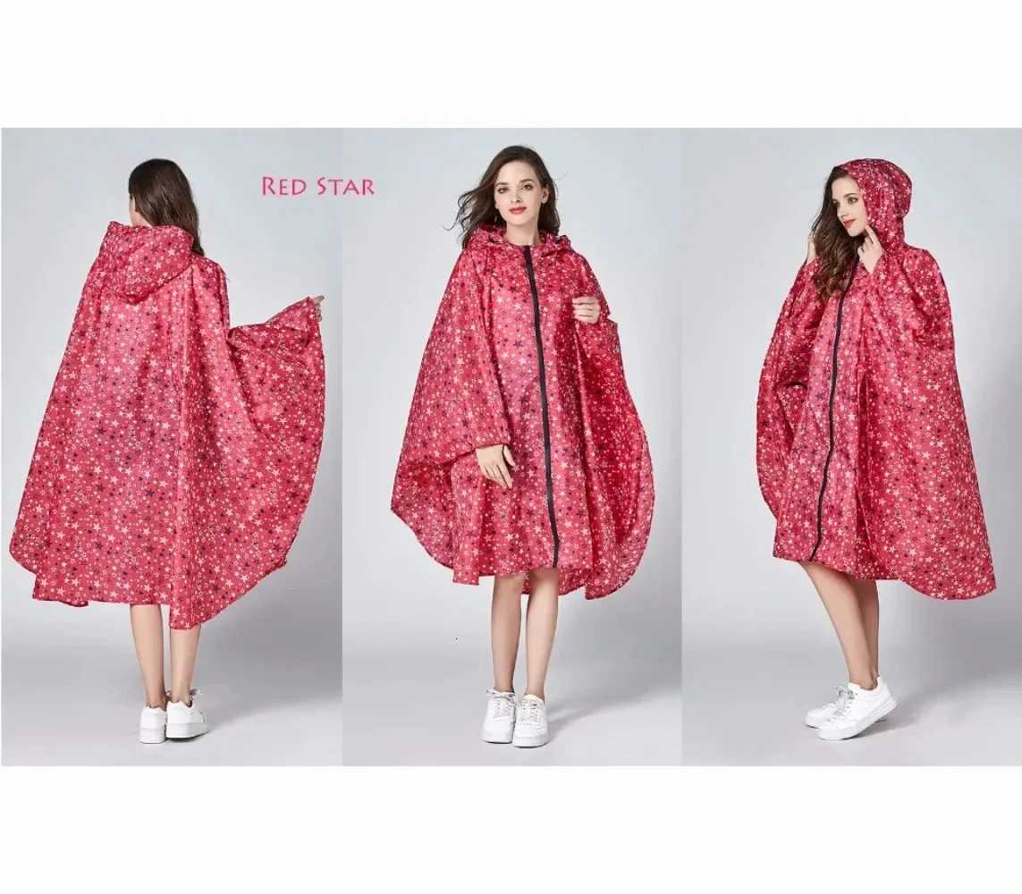 Womens Fashion Waterproof Rainwear Poncho Coloful Raincoat with Hood and Zipper Outdoor Hiking Camping Cloak Rain Coat Y250814
