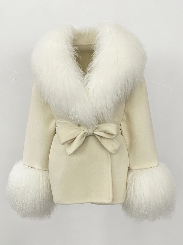 OFTBUY Winter Clothing Women Wool Clothes Lady Fashion Fur Cuffs Coat Natural Mongolia Sheep Fur Woolen Jacket Female 250811