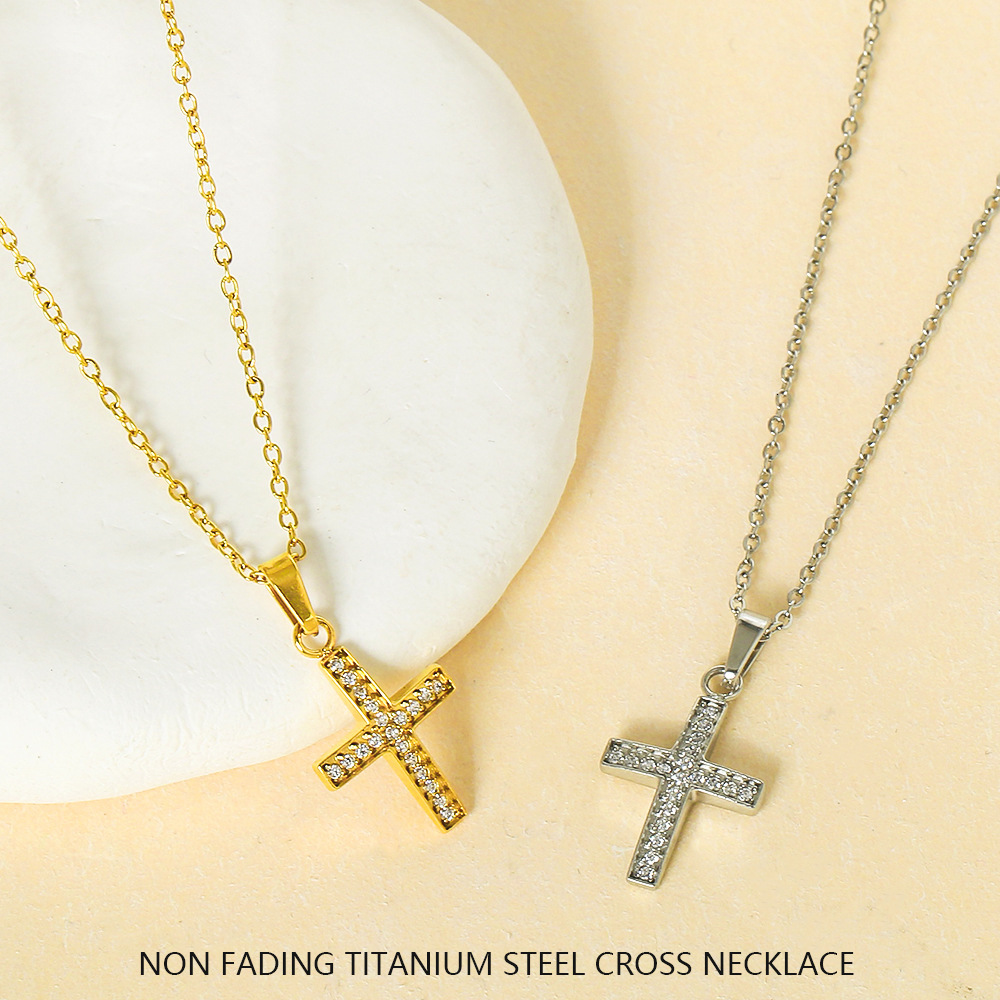 American Style Stainless Cross Jewelry for Women High-End Titanium Steel Non-Fading Zircon Necklace Accessories Jewelry for Women