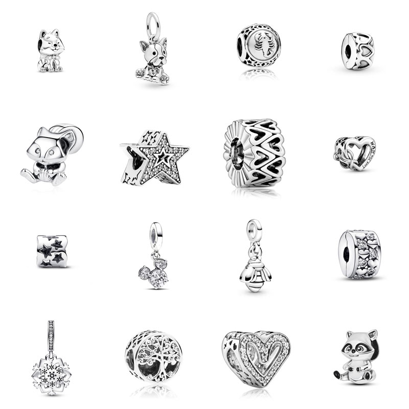 Silver S925 Designer Charm Dog Snowflake Honey Pendant Five pointed Star Love Bear Hanging Bead DIY Bracelet Jewelry Free Shipping Birthday Gift