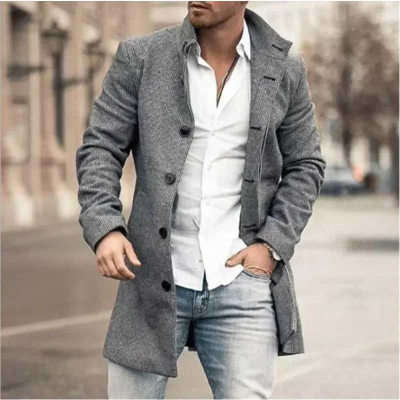 Checkered Mens Trench 2025 New Coat Autumn Winter Outdoor Casual Fashion Windproof Trench Coat Woolen Jacket Clothing W250815