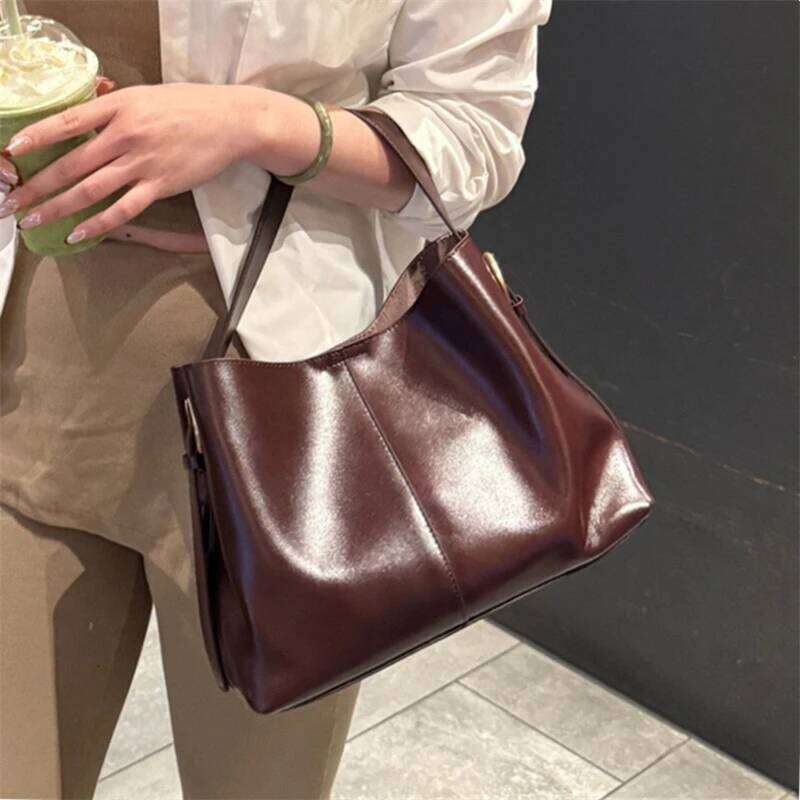 Burminsa Vintage Cow Genuine Leather Bucket Shoulder Bags For Women 2025 Designer Crosssbody Purses Tote Ladies Handbags 250815