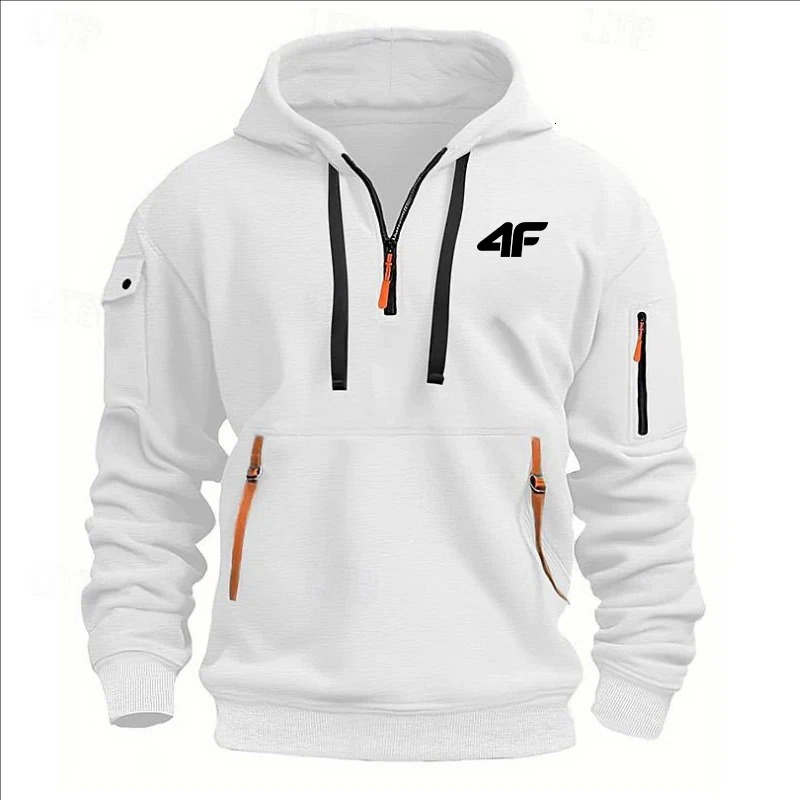 Mens hooded sweater casual sports jumper vintage Harajuku long sleeve zipper multipocket loose coat Street 250814