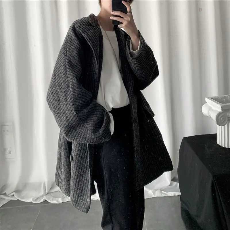 Mid-Length Thick Windbreaker For Men Hong Kong Style Autumn Winter Vintage Woolen Suit Jacket Unisex Korean Corduroy Coat W250815