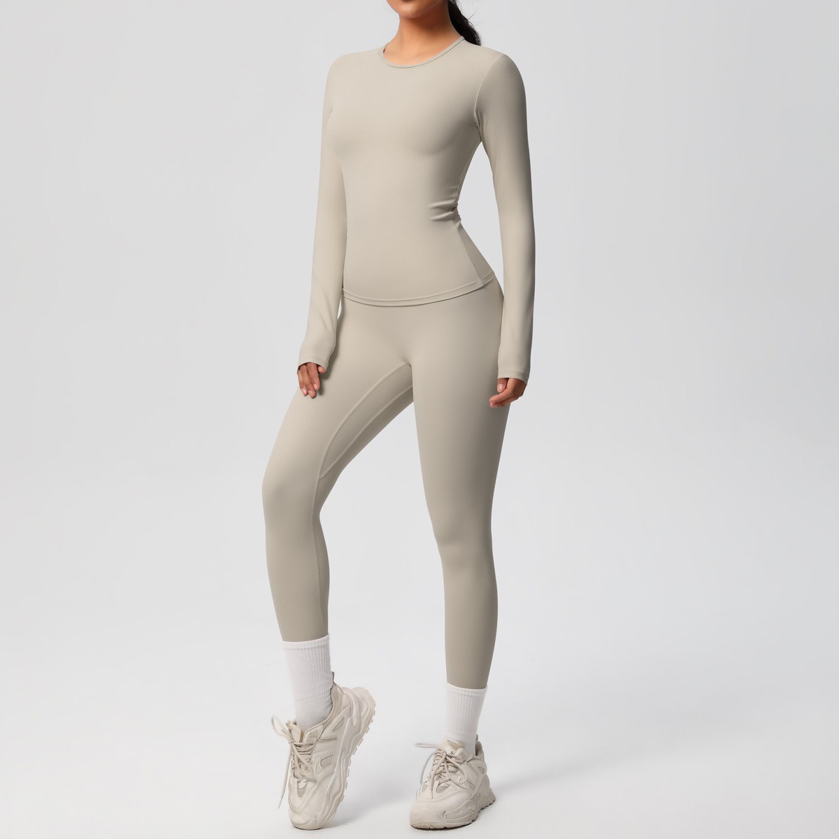 Quick Dry Naked Feel Skin Friendly Tight Long Sleeve Yoga Set Outdoor Running Slim Fit Fitness Pants Sports Outfit Women