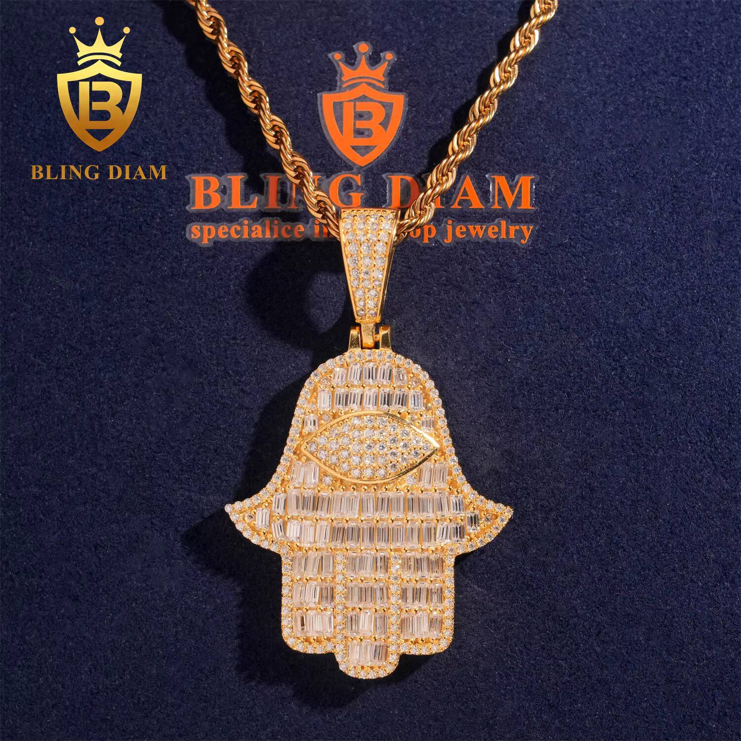 Ready to Ship Iced Out Jewelry Fatima Pendant 925 Silver Moissanite Hip Hop Jewelry Hip Hop Hand Pendant