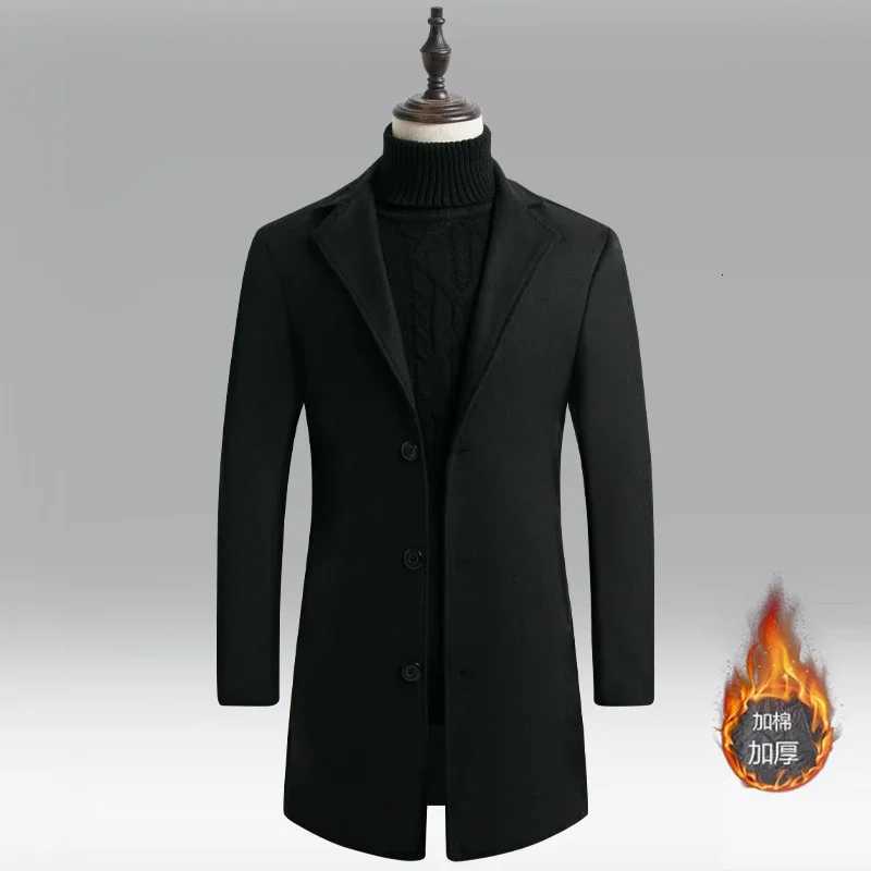 Korean-style mens trench coat lapel wool overcoat casual overcoat jacket mens warm long coat spring trench coat W250815