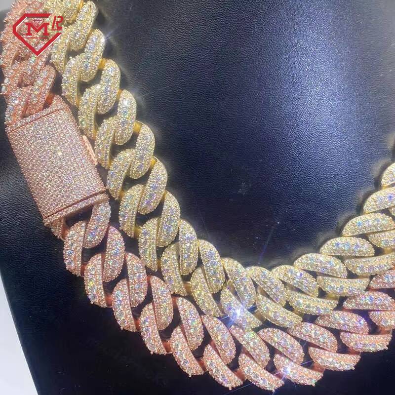 Hip Hop Men Custom Necklace Luxury 15mm Vvs Diamond 925 Silver Iced Out Miami Moissanite Cuban Link Chain