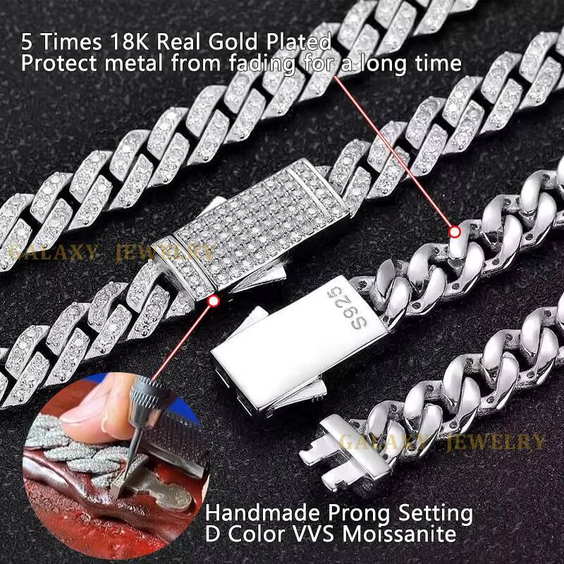 Hiphop Iced Out Cuban 1-3rows 6mm-20mm Bracelet Necklace Mens Jewelry GRA Certificate Custom Classic Prong Cuban Link Chain