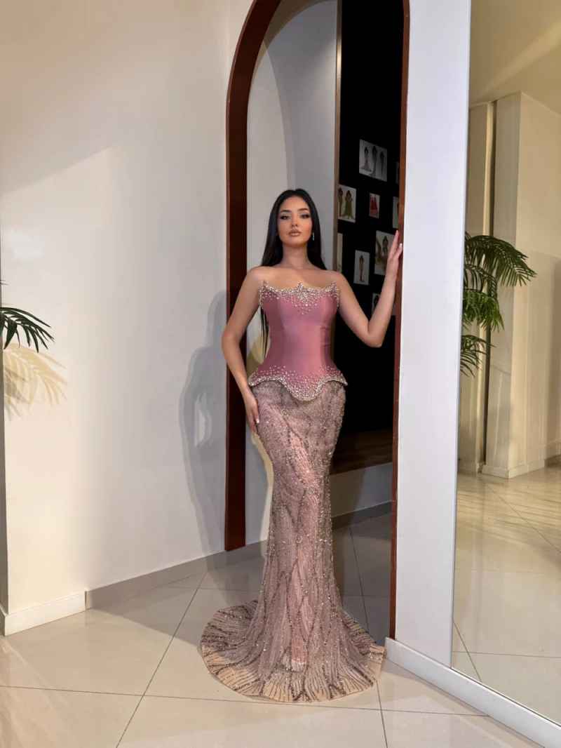 Gorgeous Mermaid Evening Dresses Strapless Floor Length Prom Gowns Crystal Beadeds Birthday Party Vestido De Gala Customized