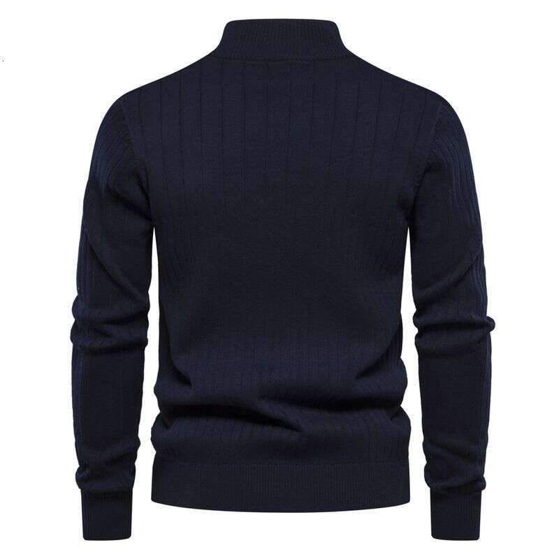 Clothing Stand Collar Men's Half Zip Solid Color Knitted Sweater High Quality