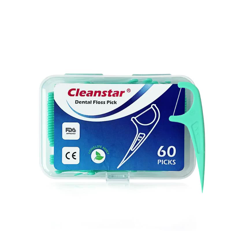 60-pack mint-flavored boxed dental floss sticks, dental floss picks, oral hygiene, interdental cleaning, plastic dental floss