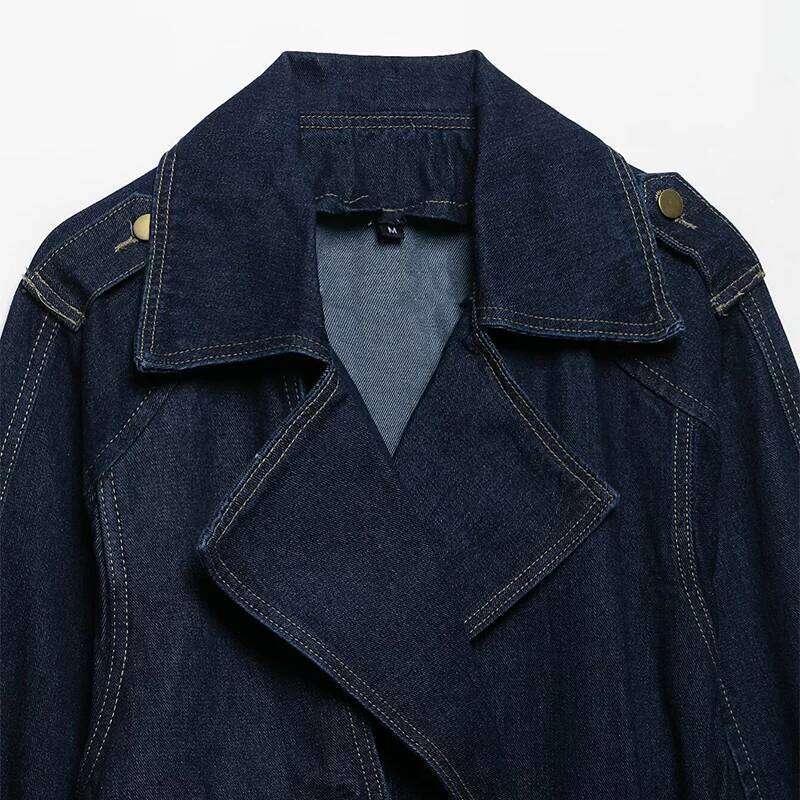 Designer Clothing 2025 Willshela Women Fashion With Belt Denim Blue Hidden Breasted Jackets Vintage Lapel Neck Long Sleeves Female Chic Lady Outfits