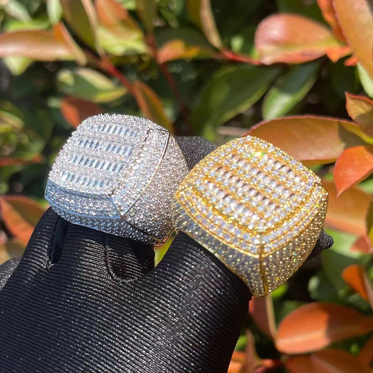 Customizable 925Silver Moissanite Eternity Band Ring Real Yellow Diamond Moissanite Ring Hip Hop Design Trendy Mens Jewelry Gift