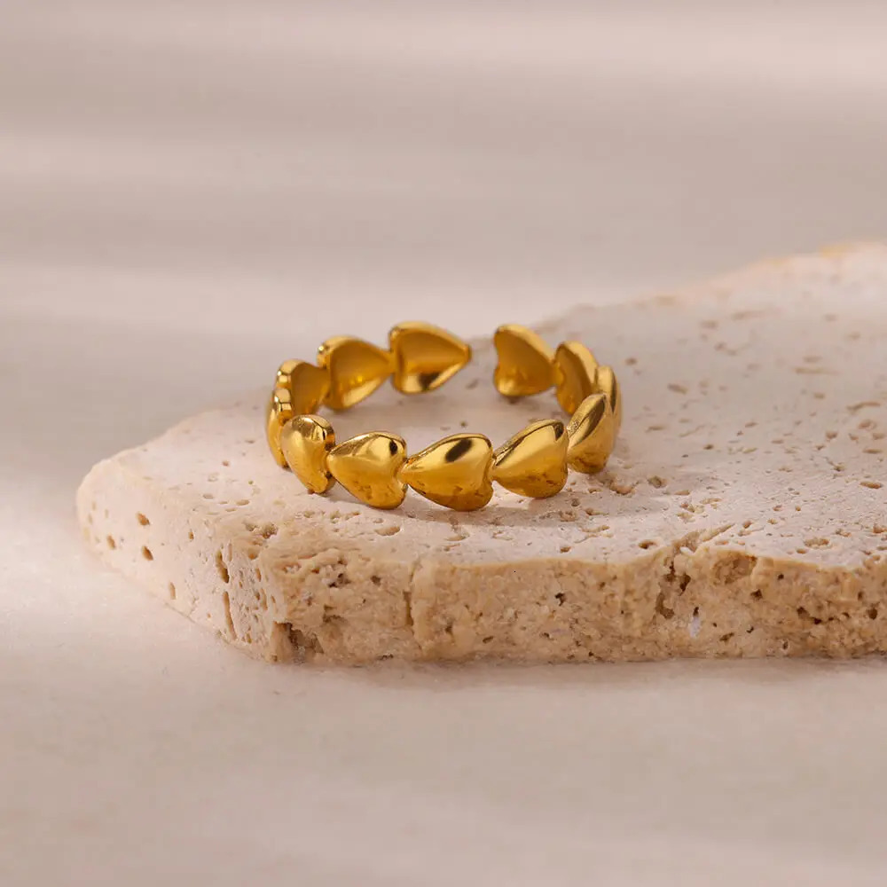 Stainless Steel Heart Rings For Women Opening Adjustable Gold Color Ring Wedding Couple Christmas Jewelry Party Gifts 250811