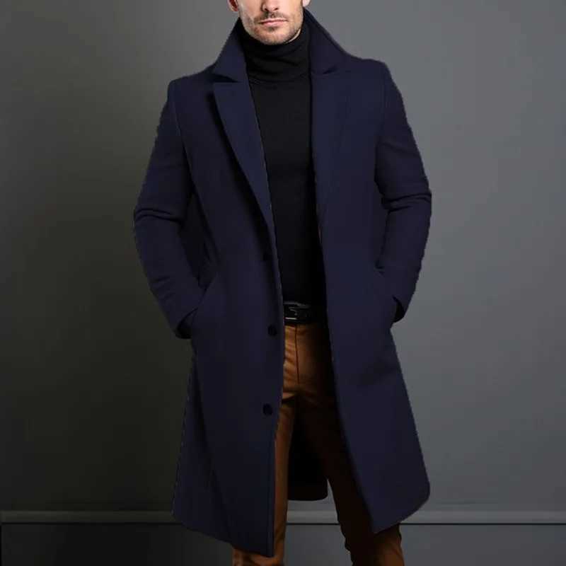 2025 European and American Coats Mens Mid-length Woolen Jackets Slim-fitting Suits Collared Trench Coats W250815