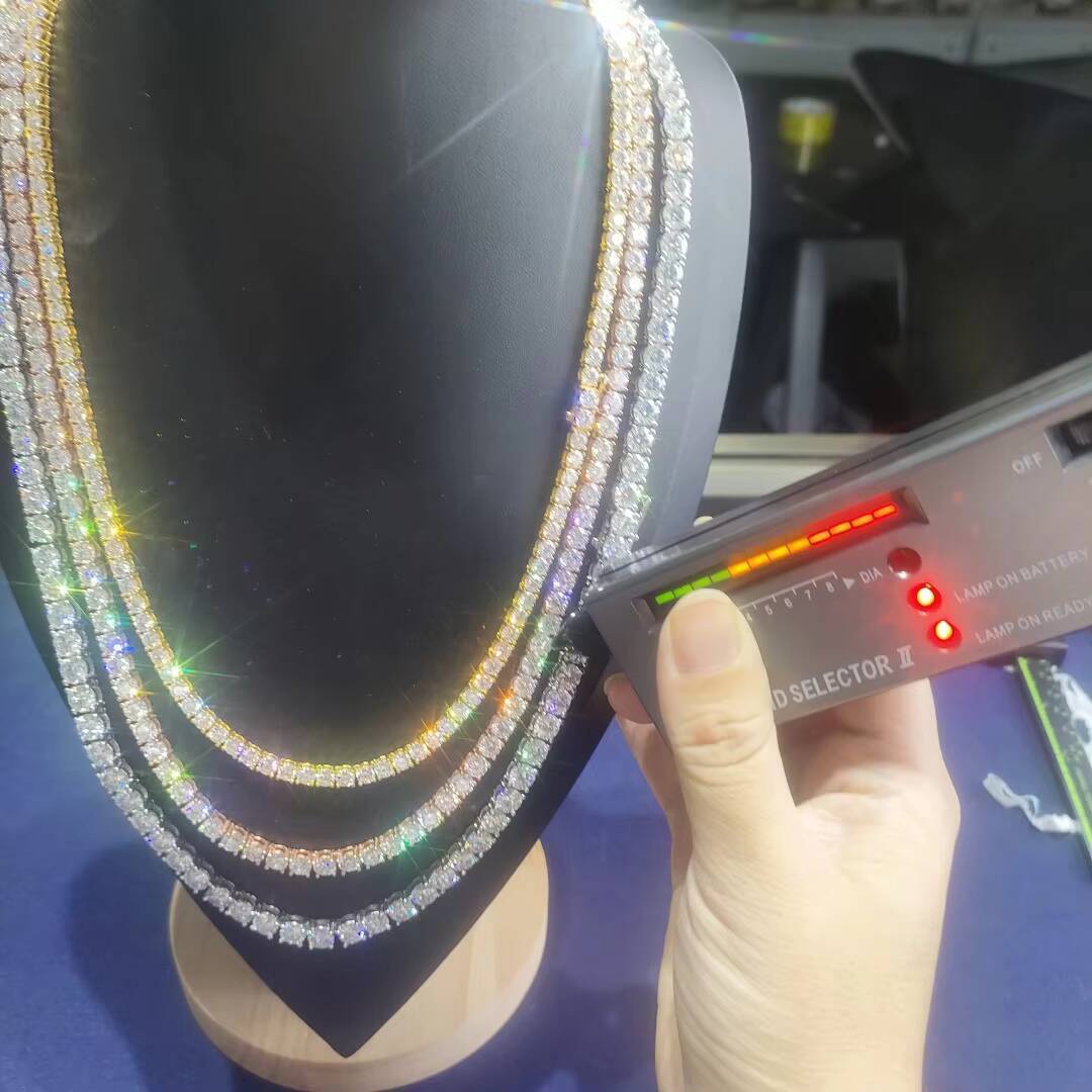 Hip Hop 4mm 5mm Silver Moissanite Diamond Tennis Chain Fine Jewelry Necklaces in Stock