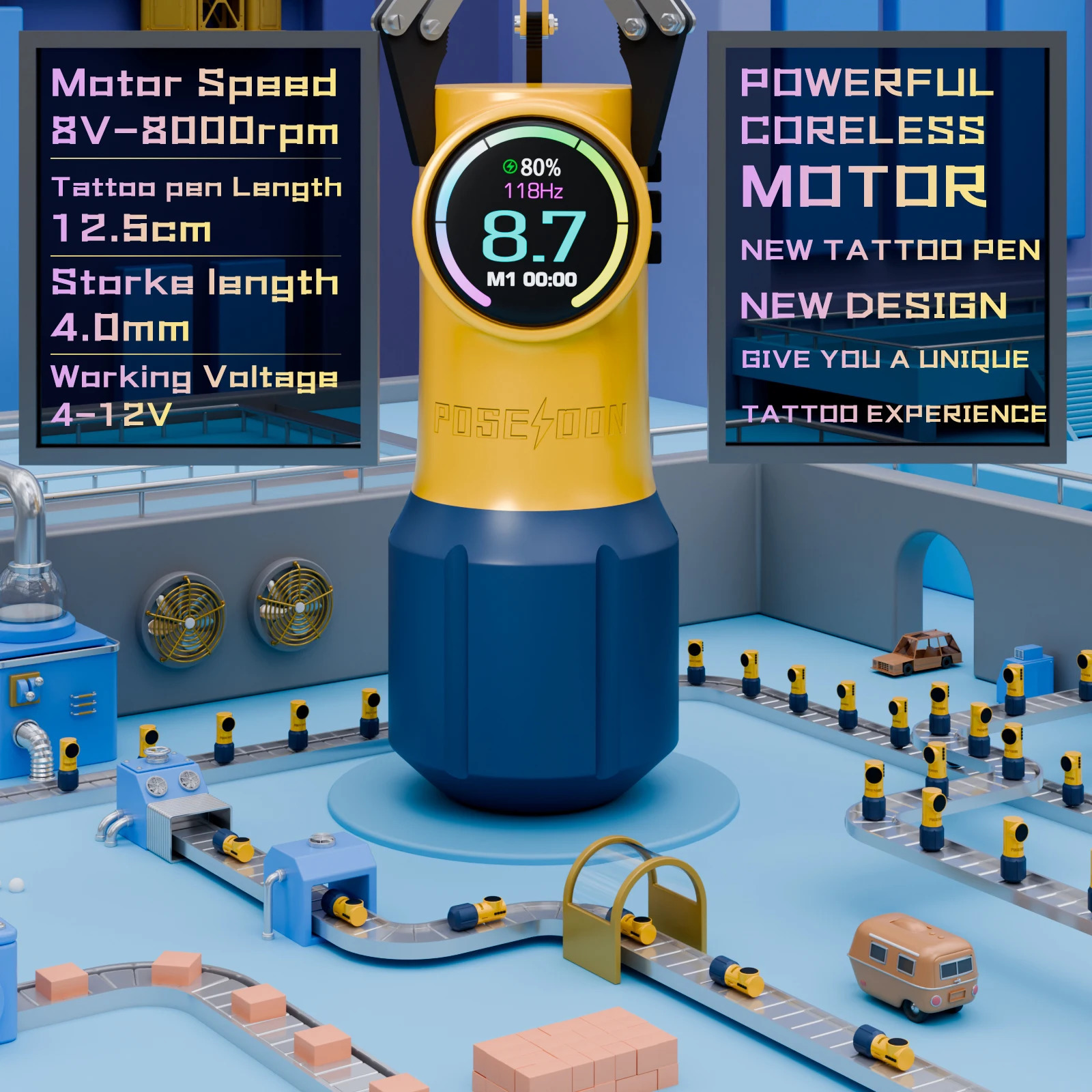 POSEIDON Tattoo Machine Yellow Pen For Permanent Makeup Kit High Quality Wireless Gun 250809