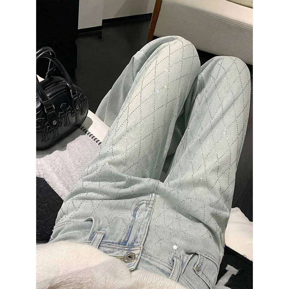 Women Blue Baggy Plaid Jeans Vintage Y2k Cowboy Pants Haruku Aesthetic Denim Trousers Trashy Japanese 2000s Style Clothes 2024