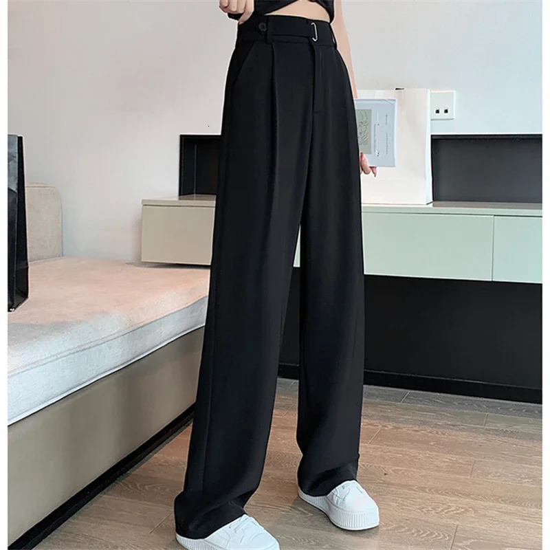 Seoulish Summer Womens Casual Pants Wide Leg Elegant Office Lady 2024 Solid Color High Waist Loose Trousers Female 250808