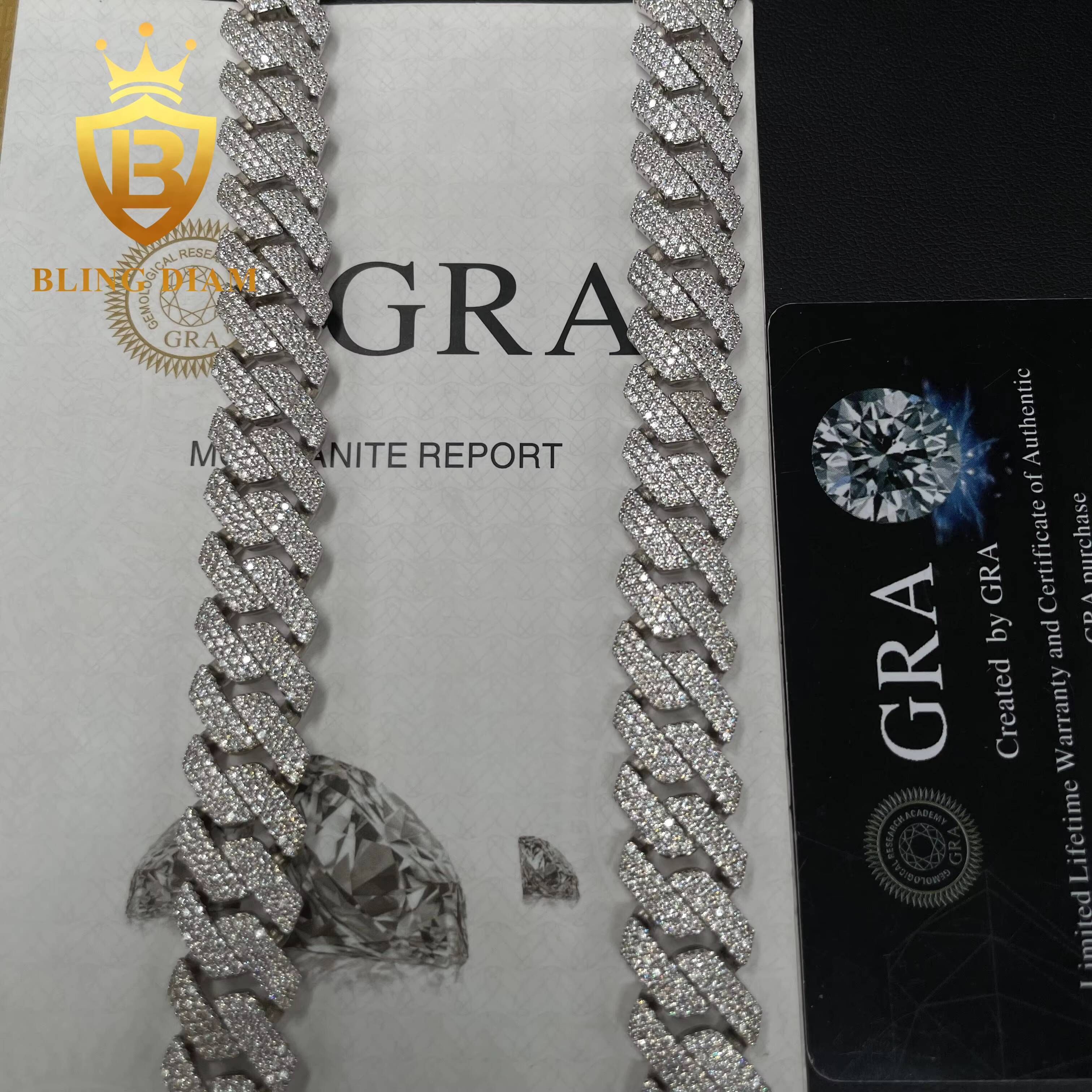 Wholesale Price 14mm Hip Hop Jewelry Diamond GRA Certified Moissanite Iced Out Cuban Link Chain S925 Necklace