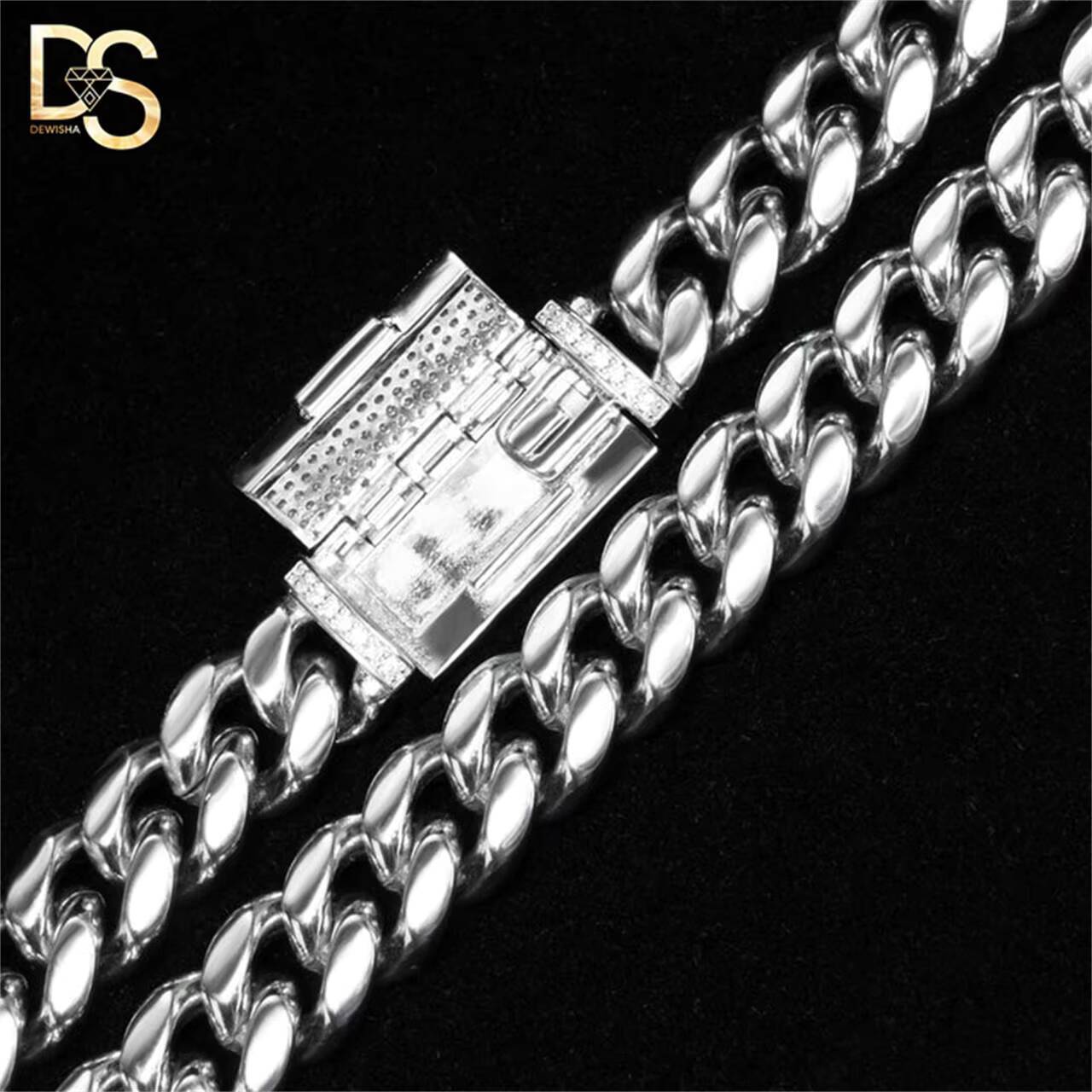 Cheap Price 14k Gold Plated Stainless Steel Cuban Link Chain Clasp Iced Out Diamond Miami Bracelet Necklace