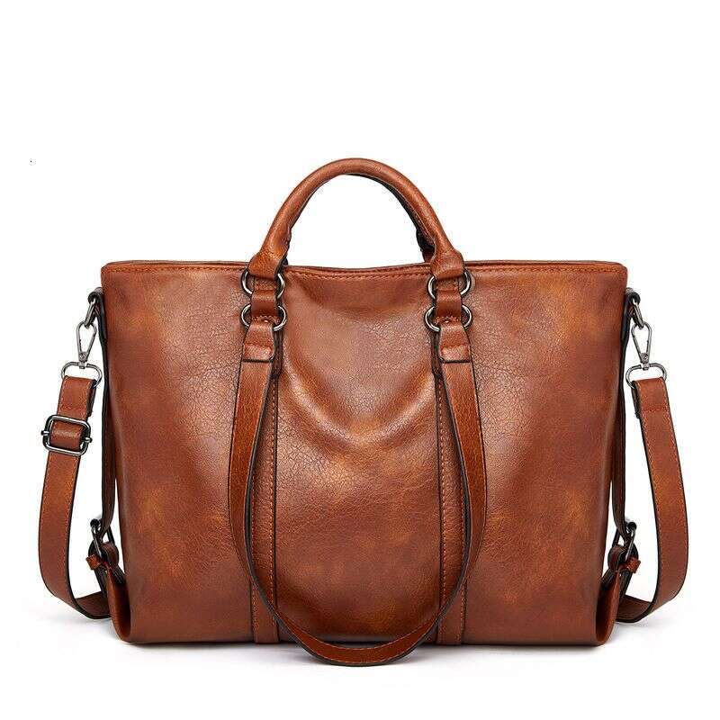 Large Capacity Oil Waxed Leather Women's Bag Simple Shoulder Diagonal Handbag