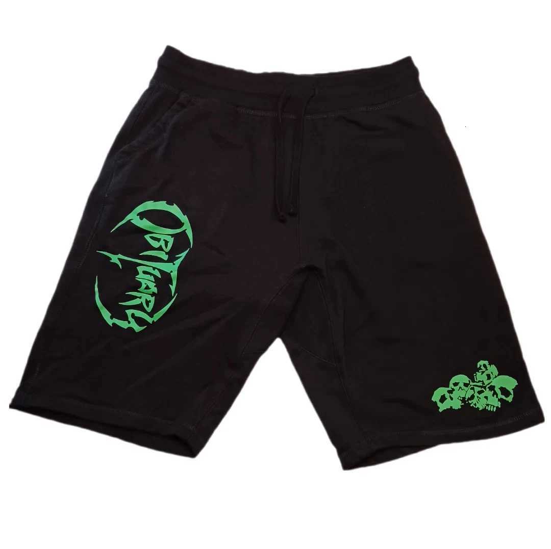 Obituary Band Mens Size XL Black Shorts Drawstring Adjustable Sweat Shorts American Band Singer Hip-hop Rock Sports Shorts Y250814