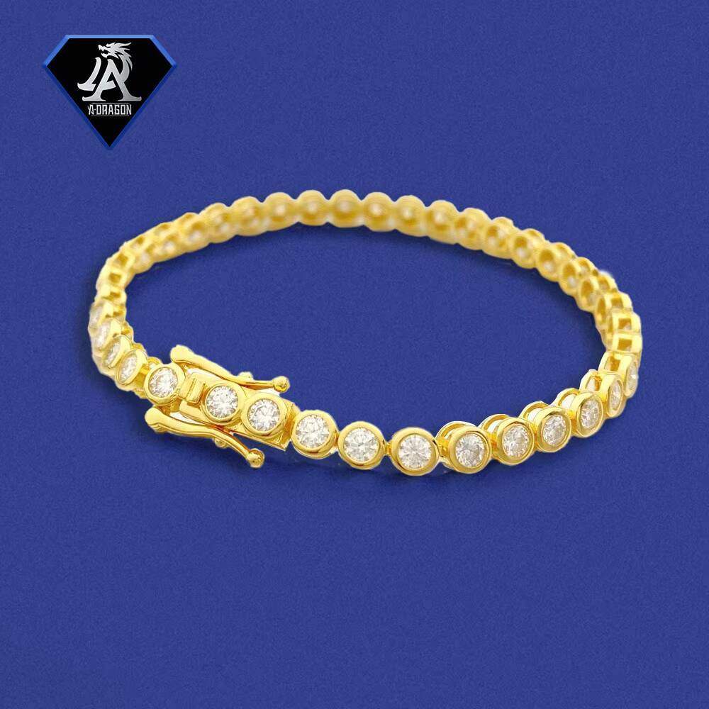 Urban Style 3MM Gold Plated Moissanite Tennis Bracelet Clear Diamond Tester Radiant Brilliant Cut 925 Silver Necklace