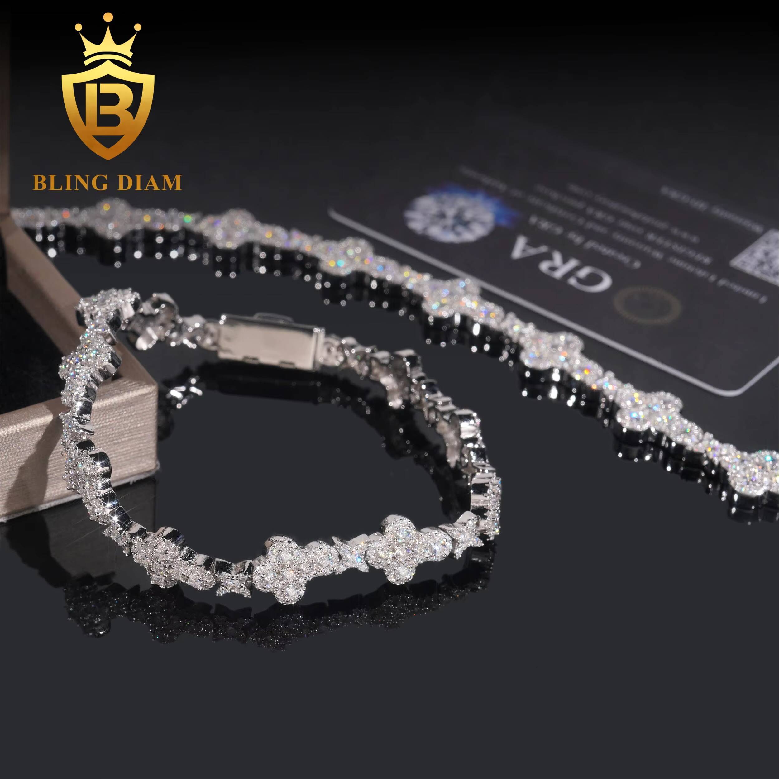 Factory Direct Hip Hop 10mm 13mm 925 Silver VVS Diamond Iced Out Cuban Link Chain Moissanite Cross Bracelet