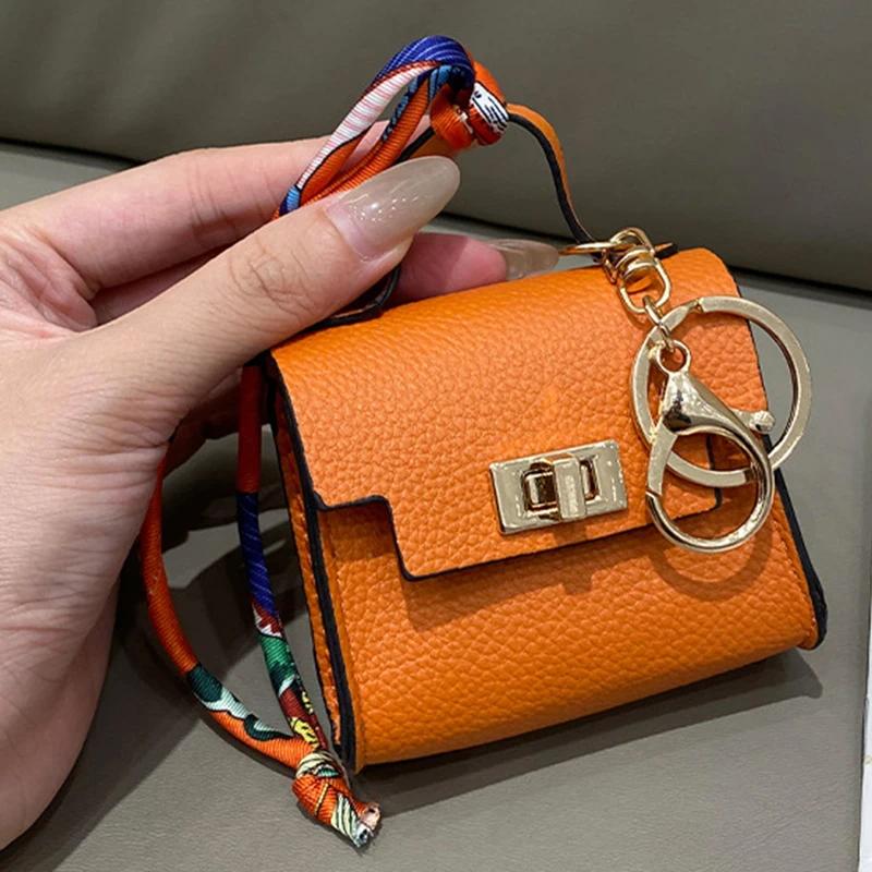 Luxury Designer Mini Square Leather Bag Charm Lock design Earphone Case Cute bag Pendant Fashion Decor Accessories Creative Keychain Women Gift