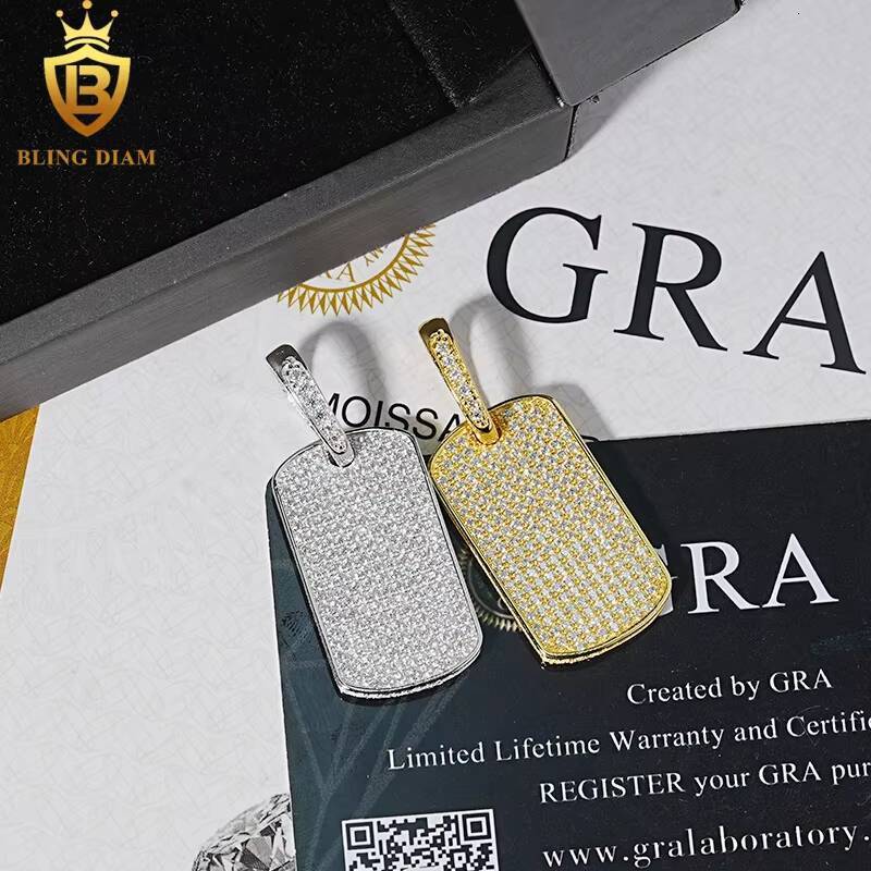 Wholesale Price Small Dog Rectangle Pendants Hip Hop Fine Jewelry Moissanite Iced Out 925 Silver Charm Pendant