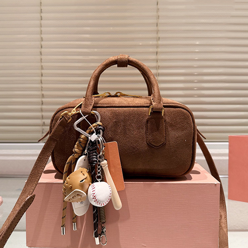 Designer Bowling Bag Suede Tots Handbags Brown Maillard Luxury Fashion Leather Suede Luxury Fashion Ladies Bowling Totes Crossbody Bag High Quality Evening Bag