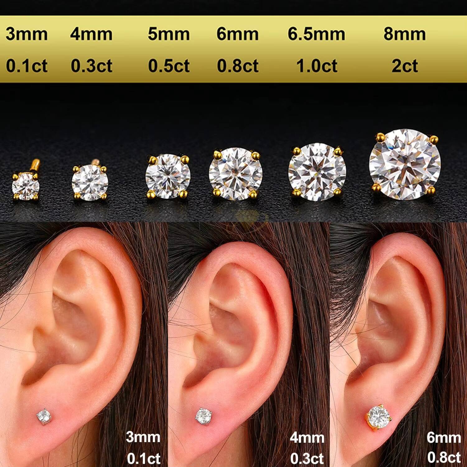Elegant Fashion Jewelry Gold Earrings 10k 14k 18k Women Simple Luxury 925 Silver 4 Prong VVS1 Moissanite Diamond Stud Earrings