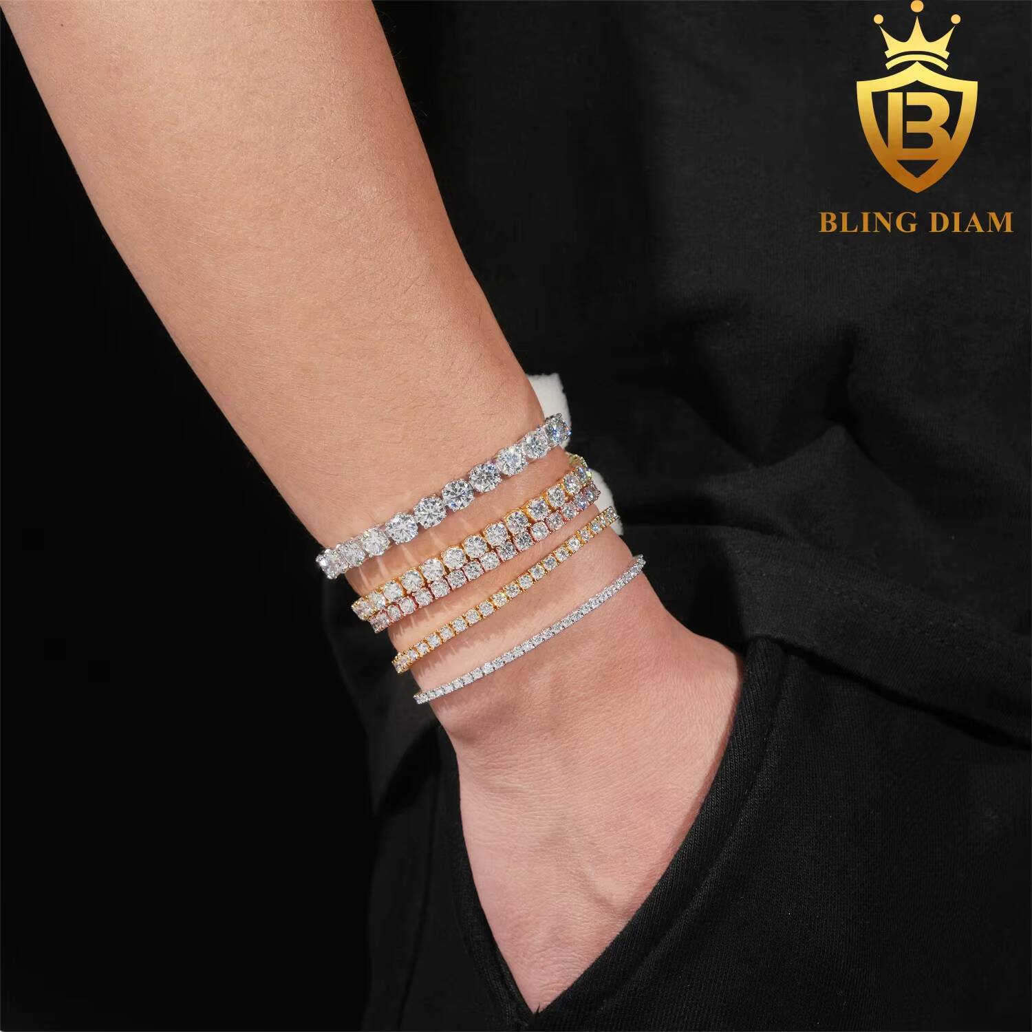 Ready Shipping 2mm 3mm 4mm Moissanite Tennis Chain 925 Sterling Silver Hip Hop Tennis Chain Necklace Rapper Jewelry