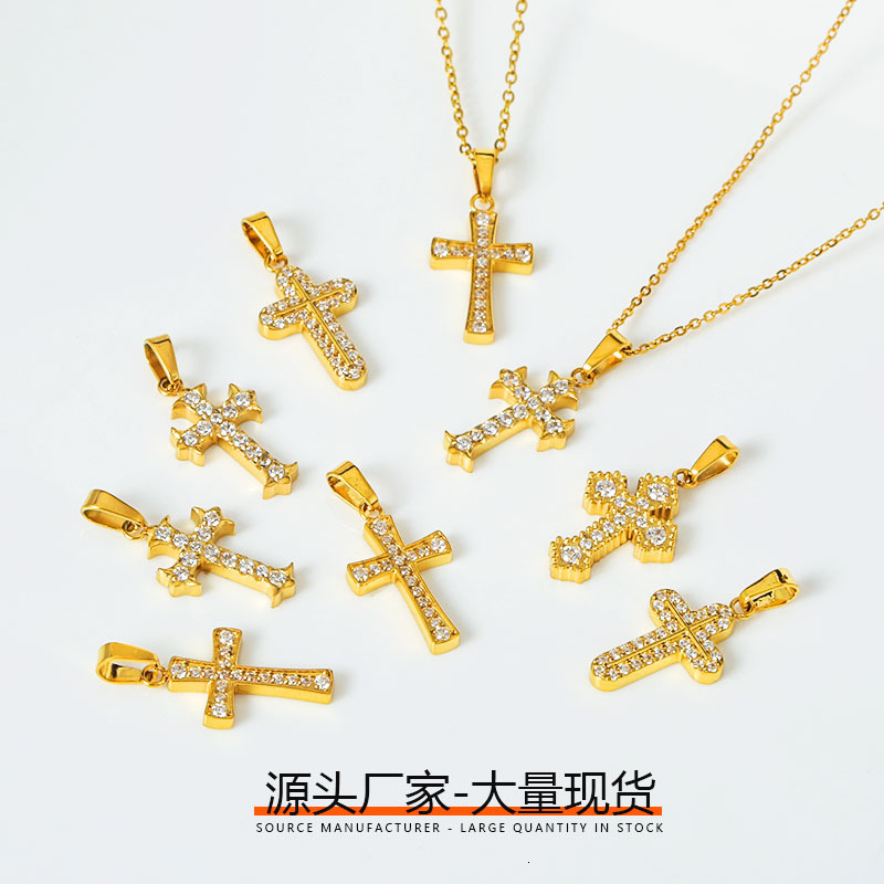 Cross Necklace Accessories Dopamine Micro Pave Zircon Single Dia Small Titanium Steel Metal Pendant DIY Materials Jewelry for Women