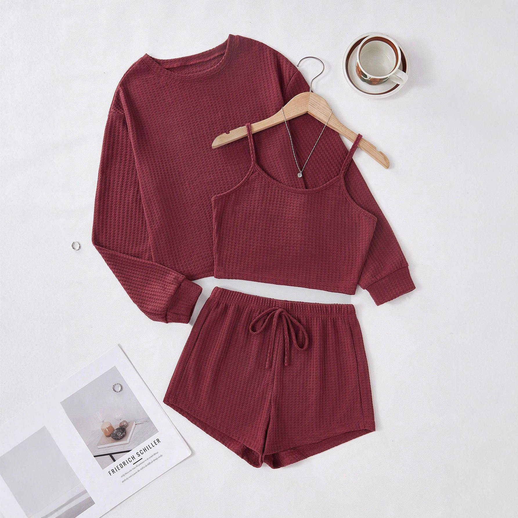 Spring Summer New Women's Outfit Set: Camisole Top, Vest, and Shorts Three-Piece Set