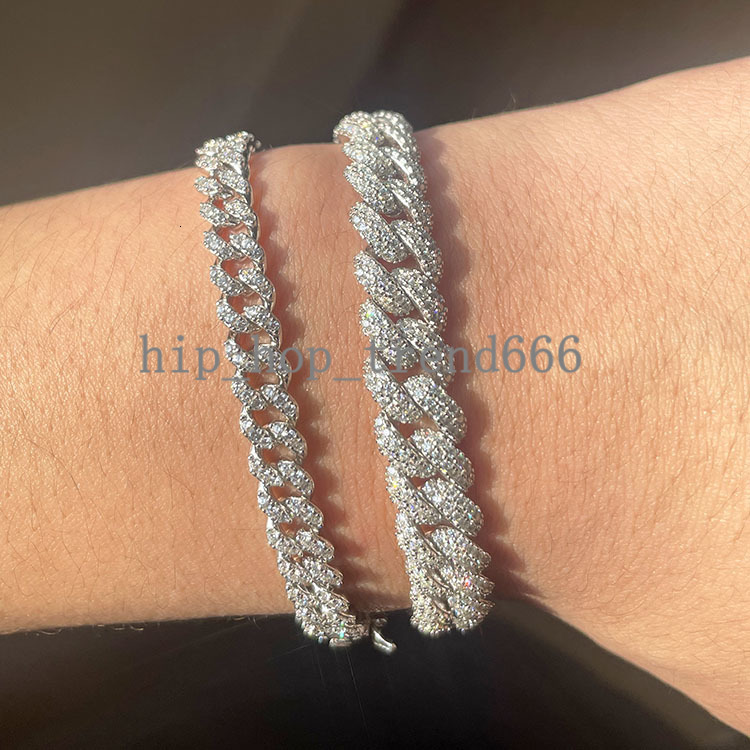 Hip Hop Jewelry S925 Silver 6mm 9mm 13mm Iced Out VVS Moissanite Cuban Chain Bracelet With GRA Certificate