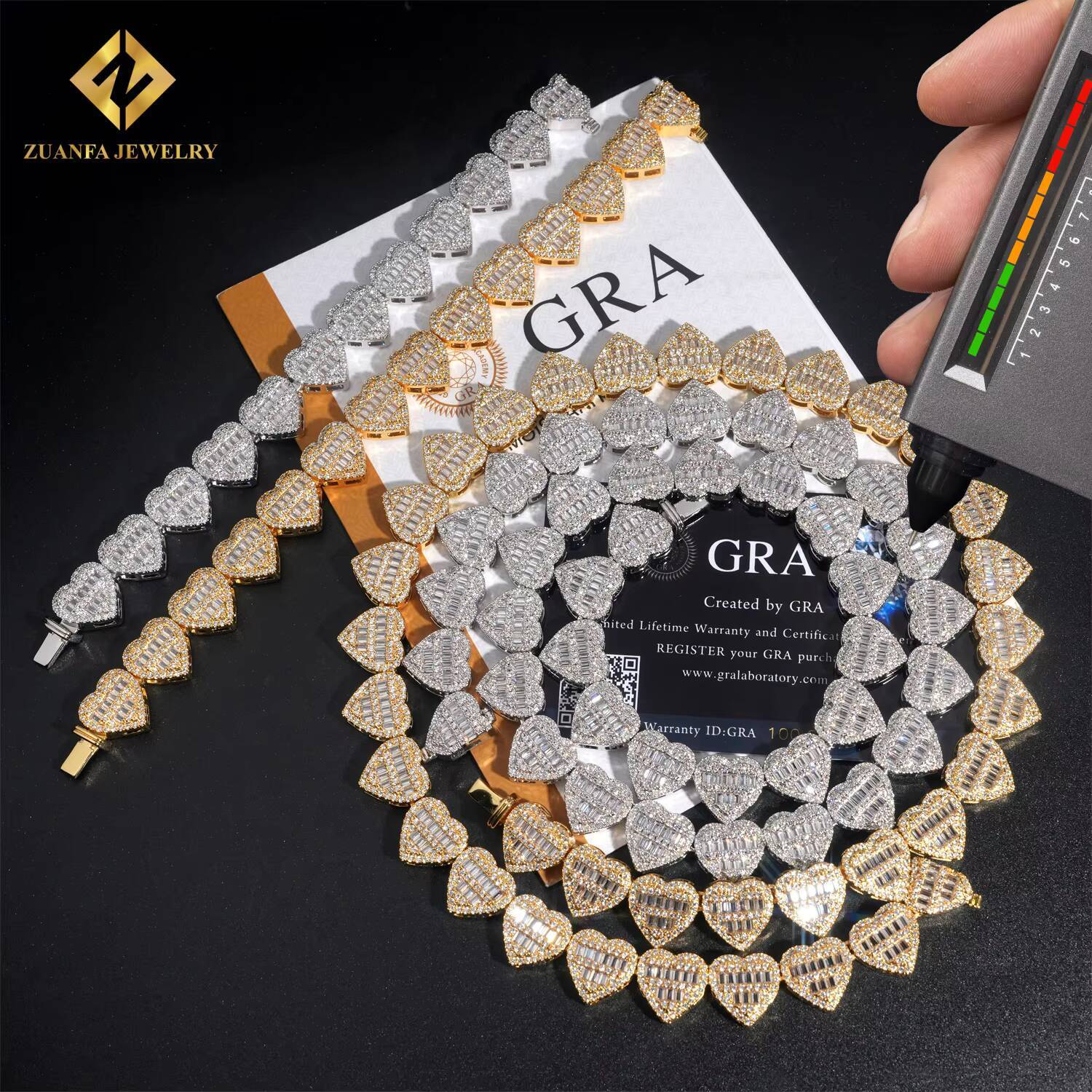 13mm Iced Out Heart Cuban Hip Hop Style Jewelry Bracelet Cuban Link Chain Baguette VVS D Moissanite Diamond Necklace Women Men