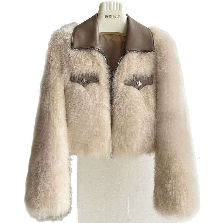 Chic Polo Collar Loose Fur Coat Women Clothing Winter Coat Faux Fox Fur Plush Short Jackets Women Tops