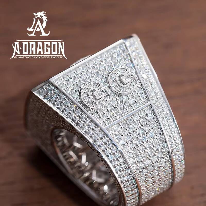 VVS Moissanite Hip Hop Dia Bling Rectangular Gold Plated Sterling Sier Finger Band Ring Jewelry Fine for Men