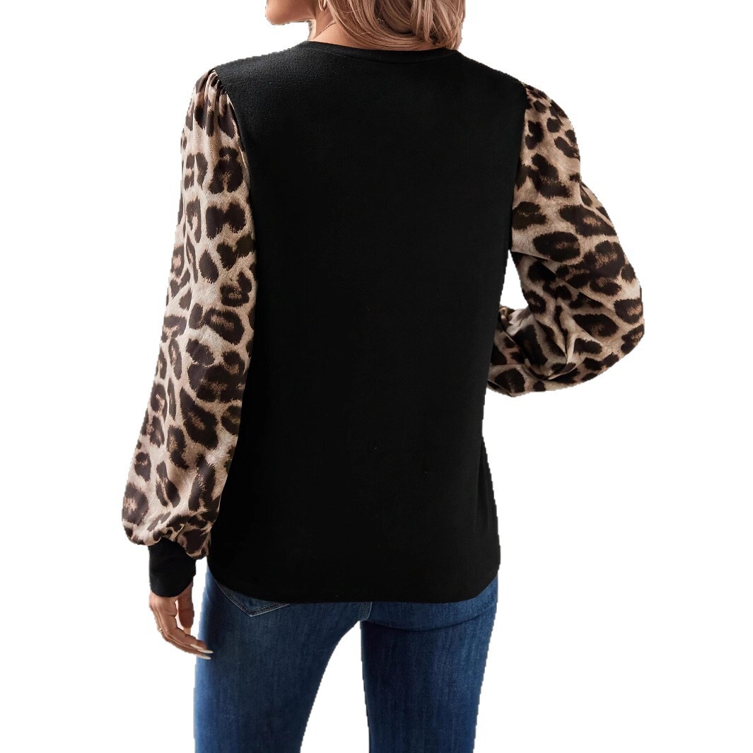 Women's Autumn and Winter New Long-sleeved Round Neck Stitching T-shirt Tops
