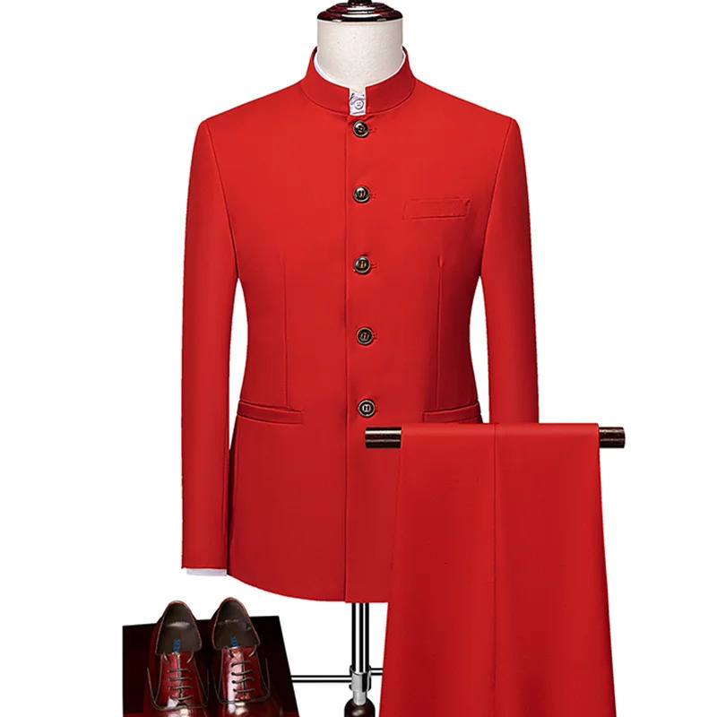 Plus Size 6XL-M Tang Suit Men Chinese Style Stand Collar Suits Groom Wedding Fashion Slim Fit Blazer Pants Tuxedo 2 Piece 250811