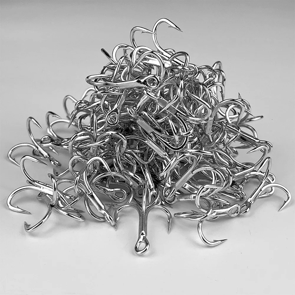 PROBEROS 10Pcslot 4X Luya Triple Hook Reinforced Anchor Solid Size 15 Barbed Steel Fish 250807