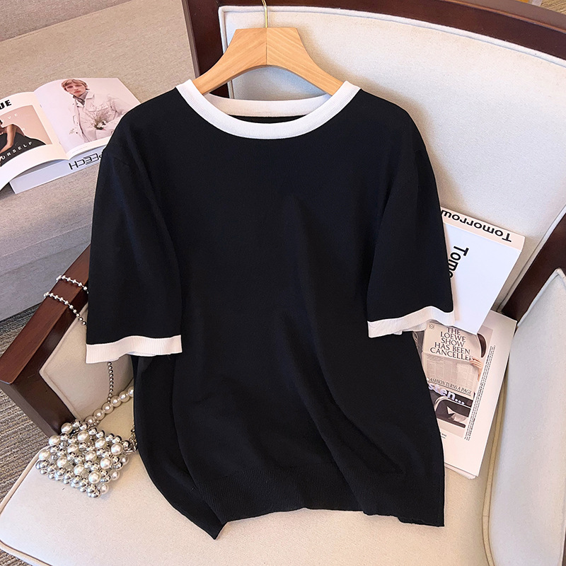 K1664 Plus size women's summer clothing ice silk knitted top fat girl slim 200/300 catties short-sleeved T-shirt