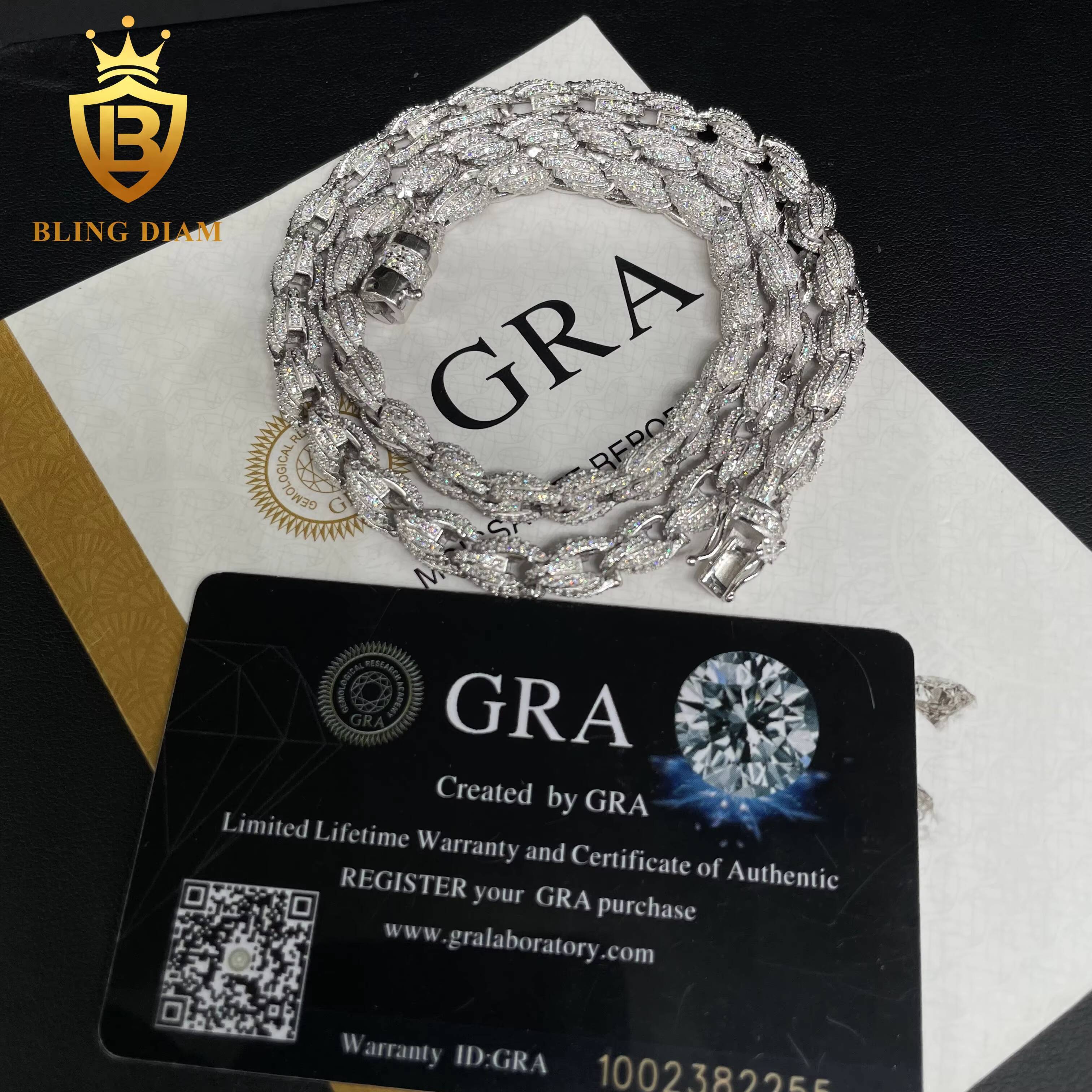 Factory Direct Man Jewelry Iced Out 7.5mm Hip Hop 925 Silver Rhodium Plated Sterling Silver Rope Chain