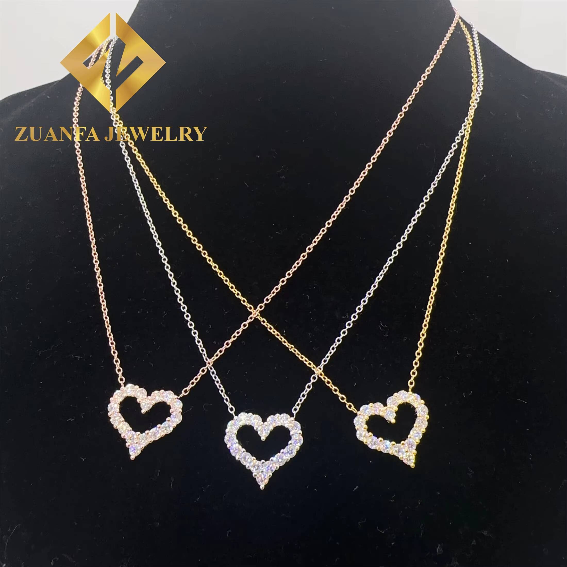 Drop Shipping Lowest Price Women Jewelry Luxury S925 VVS1 Heart Moissanite Diamond Pendant Necklace Set Ladies Gift